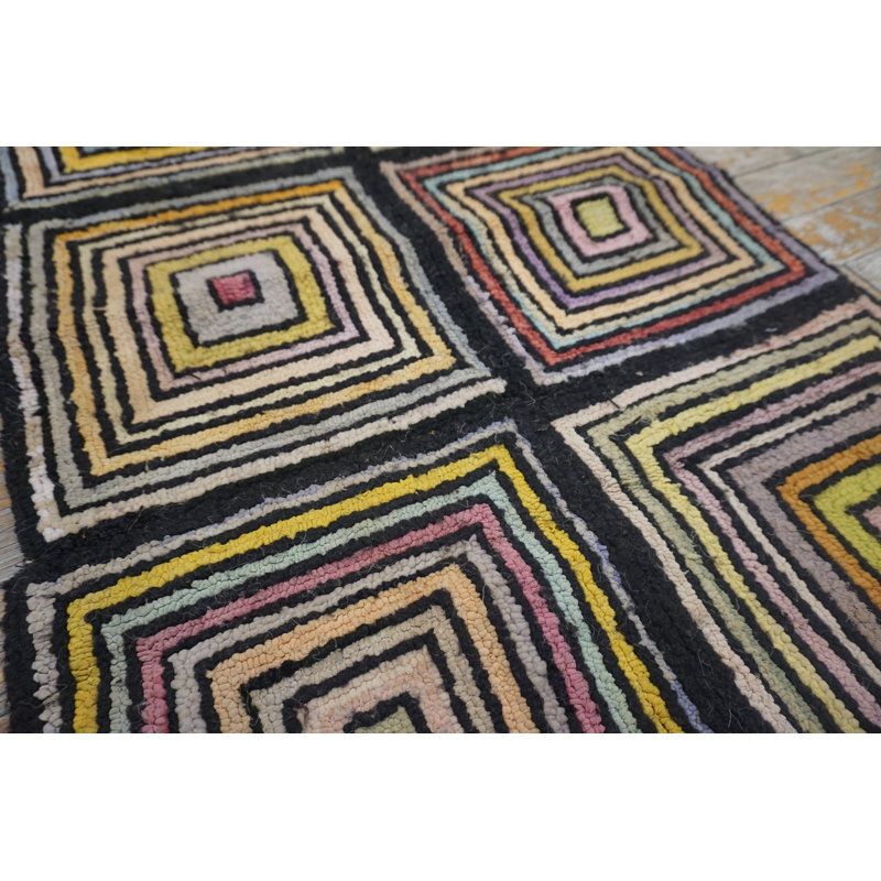 Multicolor Vintage American Mid Century Modern Hooked Rug