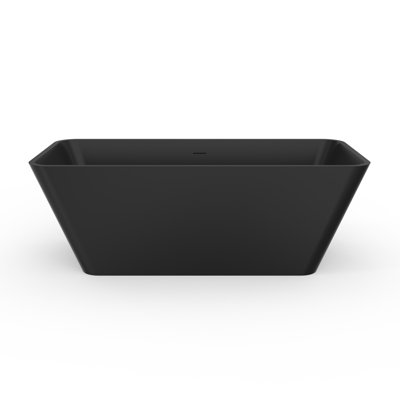 67 inch Freestanding Solid Surface Soaking Bathtub, Matte Black One-Piece Freestanding Tub for Bathroom