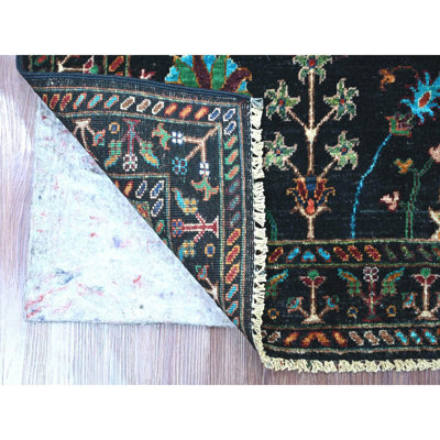 Noir anthracite 2 pi 9 po x 4 pi 1 po, Sultani afghan avec motif intégral, noué à la main, tissage plus dense, colorants végétaux, laine douce, échantillon, tapis, tapis oriental