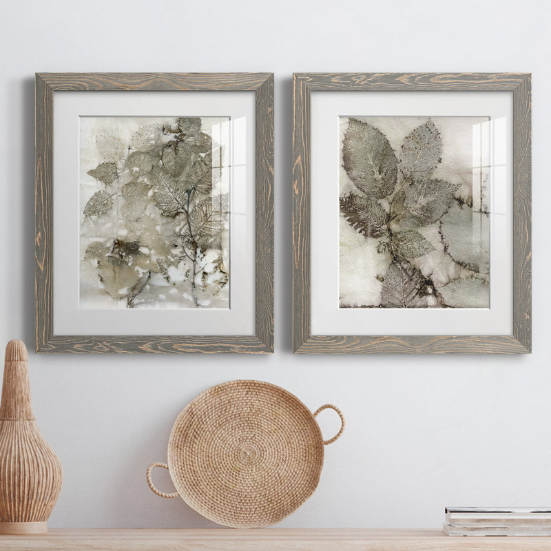 Birch Leaves I - ensemble de 2 reproductions d'art sur papier, H 24 po x l 36 po x P 1,5 po, Cadre en papier gris