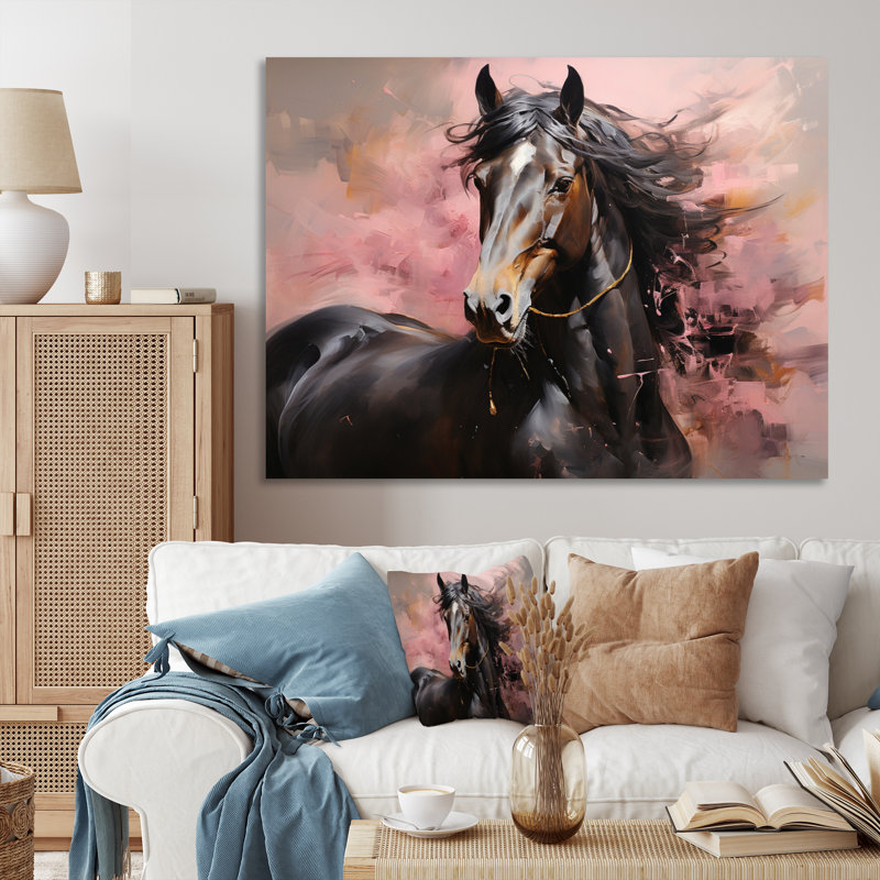 Cheval rose brun vibrant rose équin I - imprimé, H 24 po x l 32 po x P 1 po, Toile tendue