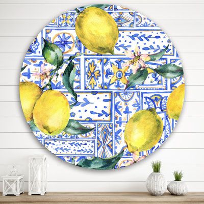 " Lemon Ornament On Blue Geometrical Pattern I "
