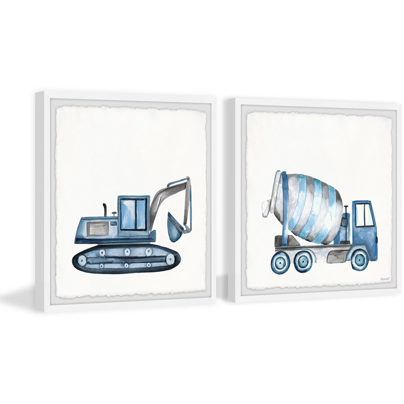 «Truvy Cement Mixer and Excavator», ensemble de 2 pièces, reproduction encadrée, H 24 po x l 24 po