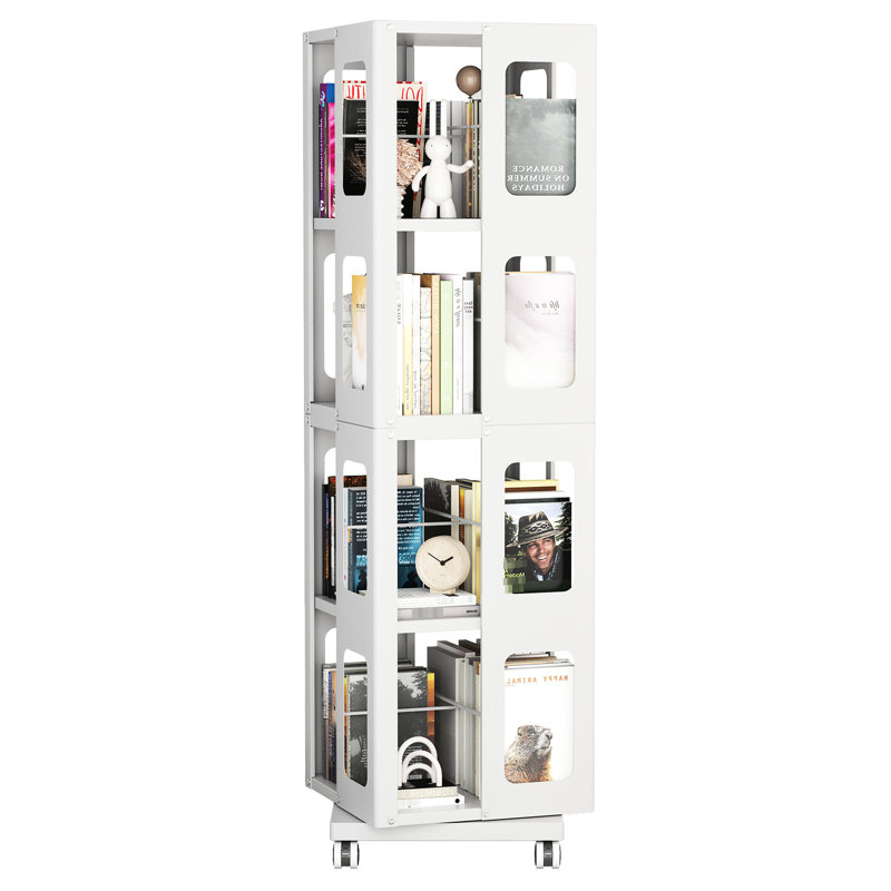 4 tablettes pivotantes, 360 roulettes, grande taille, finition blanche, facile à assembler, excellente option de rangement de livres, mieux