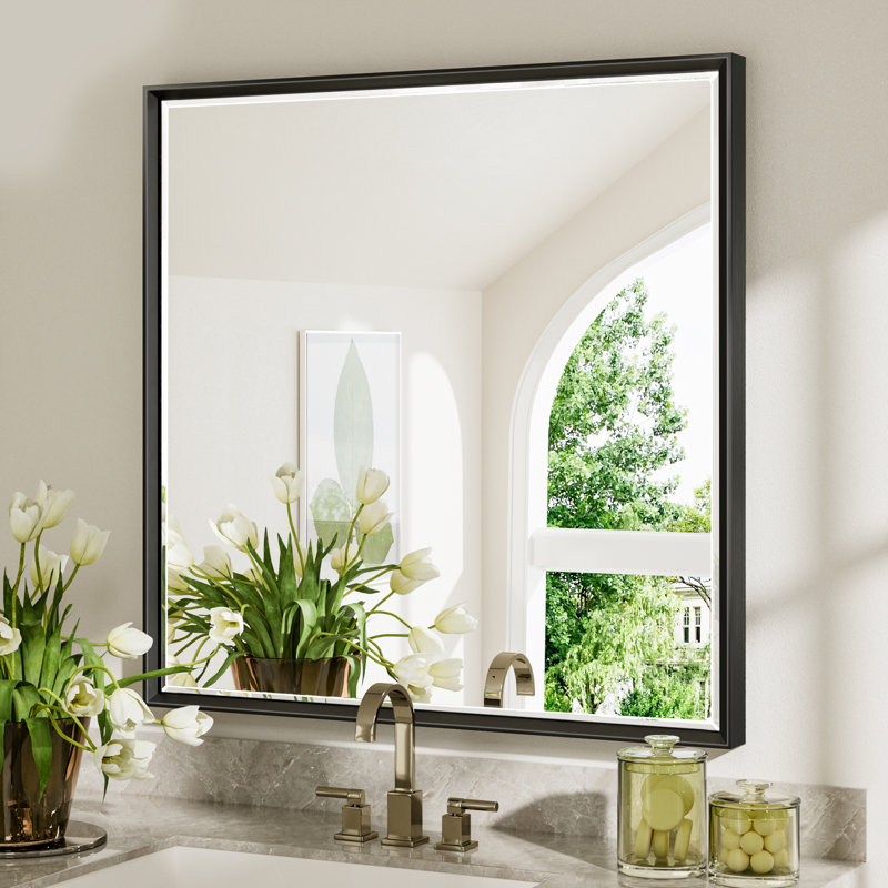 Miroir de salle de bain mural Lohoski, Noir, 36 po x 36 po