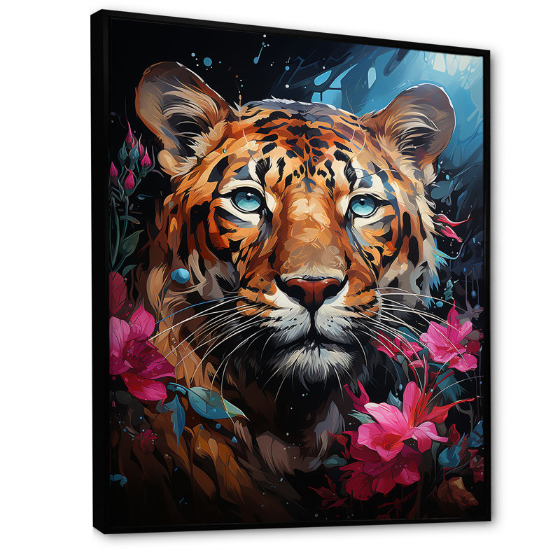 Portrait pop art d'un jaguar, H 40 po x l 30 po x P 1,5 po, Cadre flottant noir