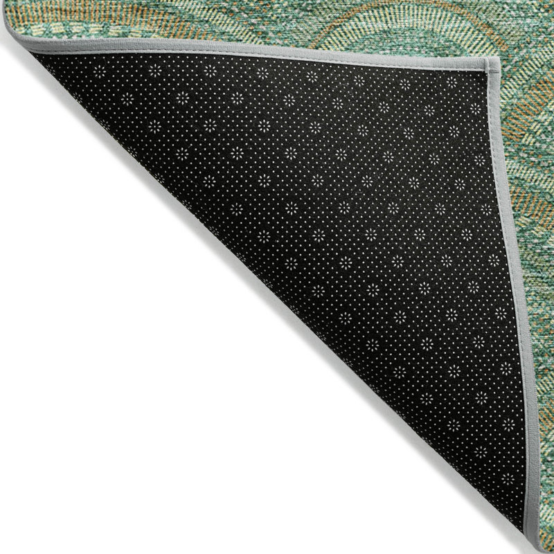 Tapis extérieur lavable à motif géométrique vert sauge et pêche 8 pi x 10 pi