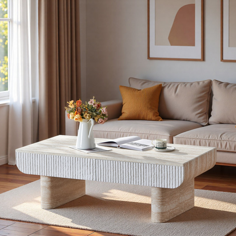 Table basse moderne avec 2 tiroirs cannelés