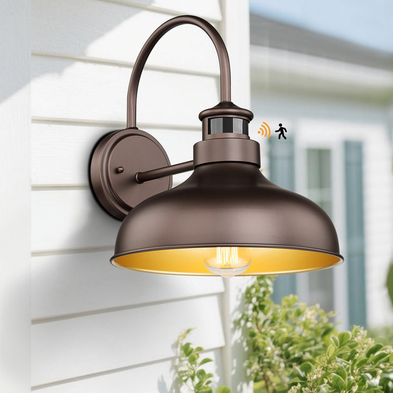 Farmhouse Barn Light With Infrared Motion Sensor, Oil Rubbed Bronze 2 Pack Outdoor Wall Sconce Industrial Exterior Lamp