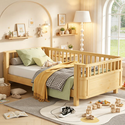 Lit pour enfant Transition Sleep, lit de jour convertible avec rail amovible pour enfants, grand lit, naturel