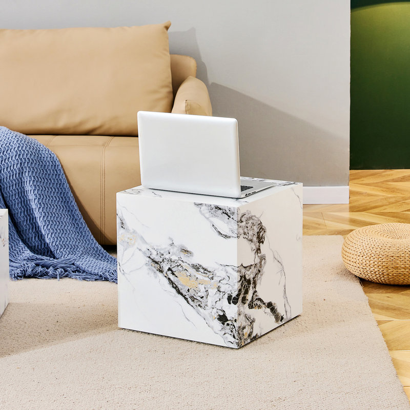 Plerre Modern End Table & Coffee Table, White, 15.75" H x 15.75" W x 15.75" D