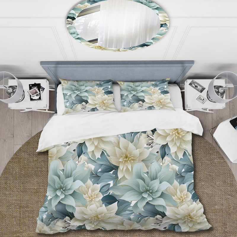 Literie zen gris et fleur blanche élégante, Housse de couette simple + 1 taie décorative stan