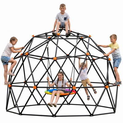 7.2 Ft Tall Climbing Dome With Swing, Large Jungle Gym For Kids Outdoor Backyard, Heavy Duty Monkey Bars Toys