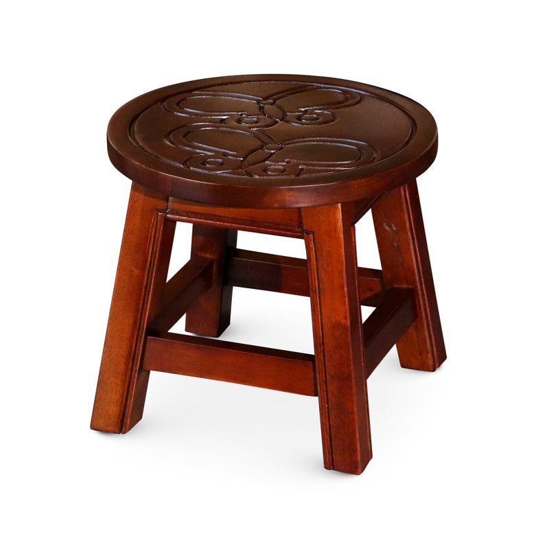 Wooden Stool With Butterflies, Cherry Finish - And Functional For 10" X 11 Butterflies Stool, Color Versatile Ottomans Footrests Height 11" Diameter