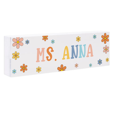 8 X 2.5 Acrylic Teacher Desk Name Plate - Custom Boho Flowers Classroom Décor