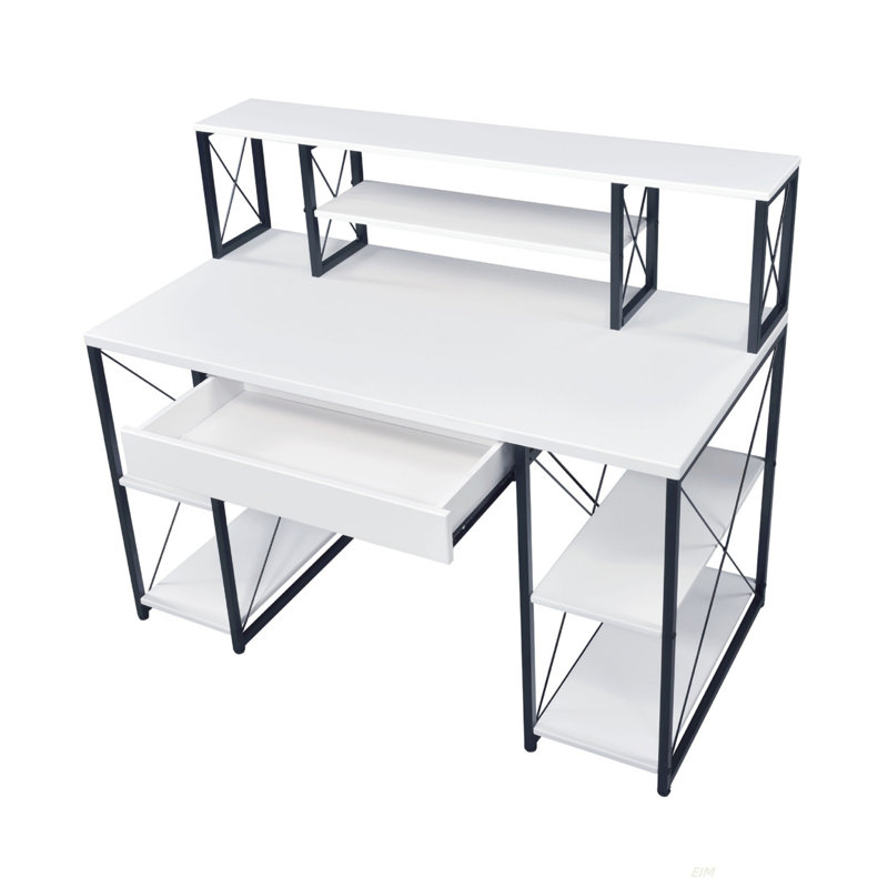Writing Desk With One Drawer And 8 Open Compartment(Desk), White, 40.96" H x 46.96" W x 24.03" D