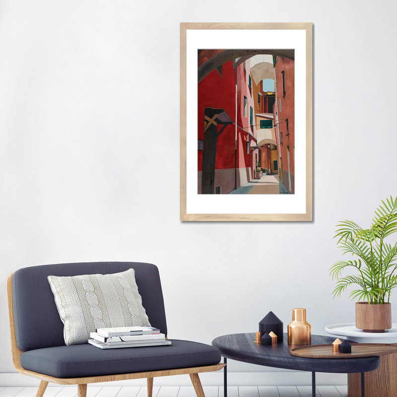 Porto Maurizio, Italy, Natural Wood Open Corner Framed Paper, White, 32" H x 24" W x 1" D
