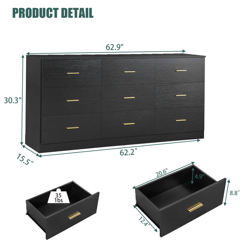 9-drawer Dresser For Bedroom, Black