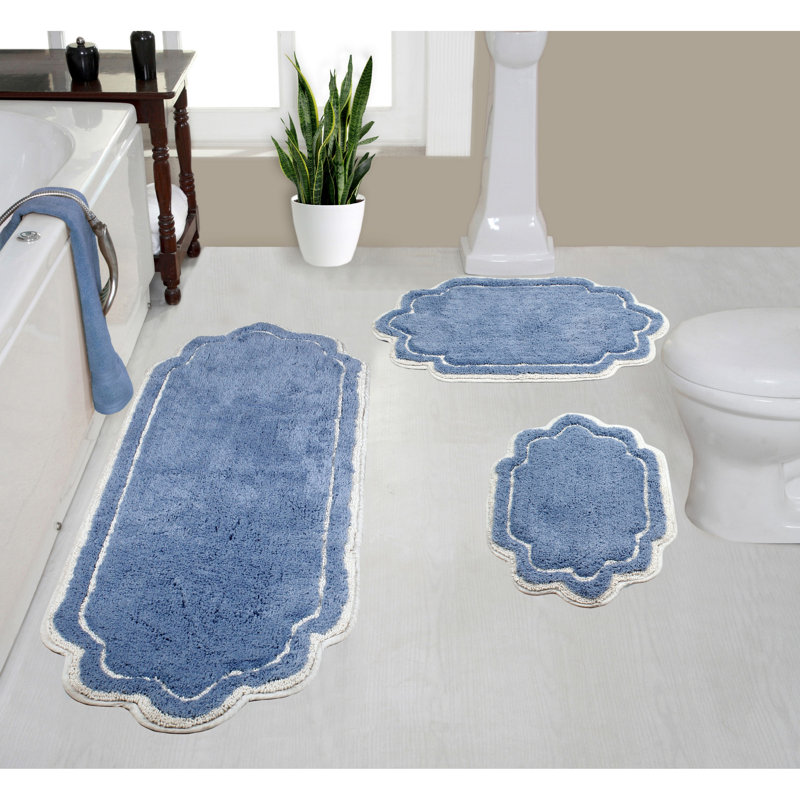 Ensemble de tapis de bain en coton Dobrinka, lavable à la machine, à séchage rapide, absorbant - ensemble de 3 pièces, Bleu