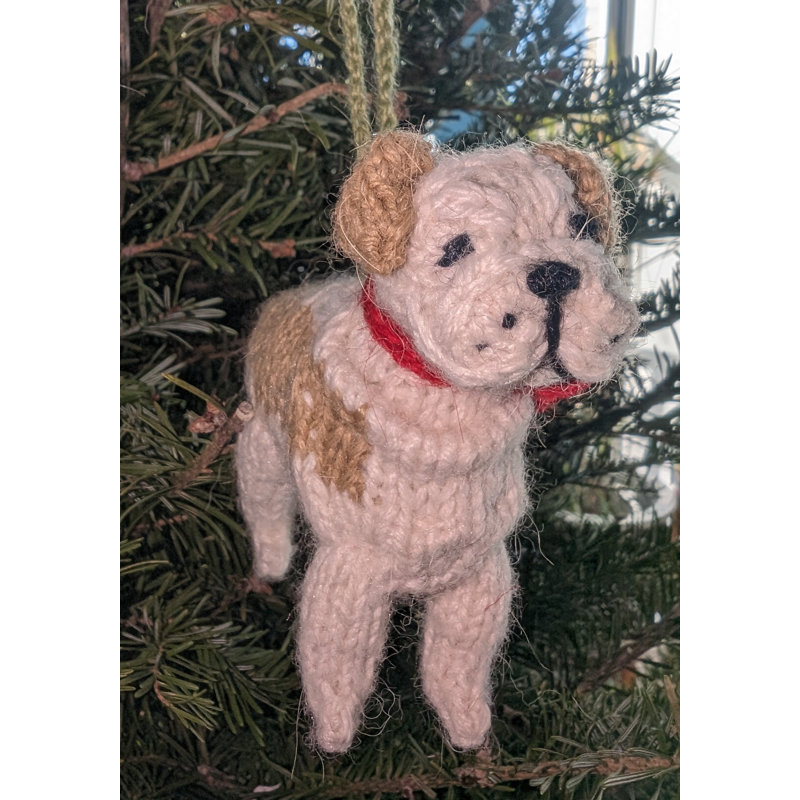 Hand-Knit Alpaca Wool Bulldog Christmas Ornament