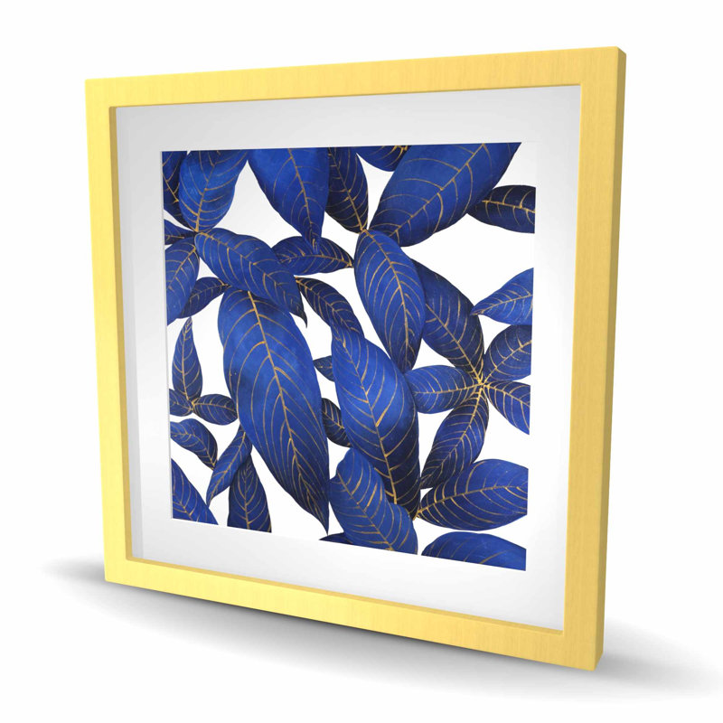 Abstrait, feuilles bleues modernes - impression botanique encadrée