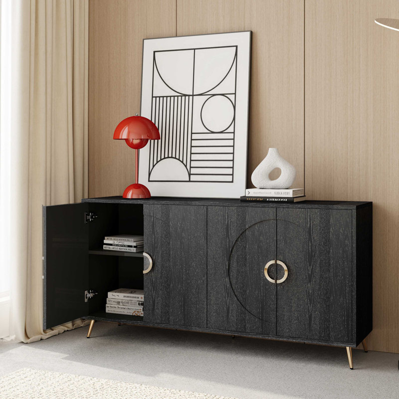 Armoire de rangement Buffet Modern, Distressed Black, 31.03" H x 59.87" W x 15.77" D