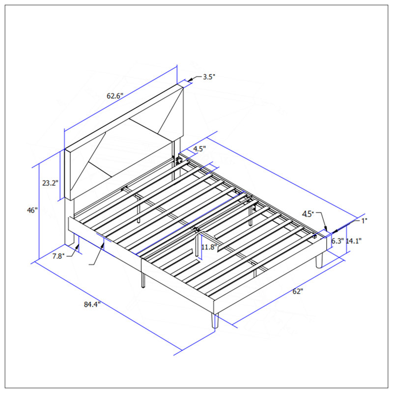 Base de lit tapissier grand format, support en lattes de bois, assemblage facile
