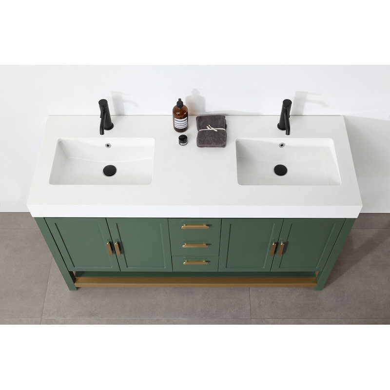 Winchester 60” W Double Vanity, White, Forest Green