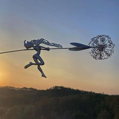 Flower Fairy And Dandelion Garden Art Sculpture Stainless Steel Statue Decoration, Suitable For Outdoor Courtyards, Lawns, Terraces, Metal Decorations