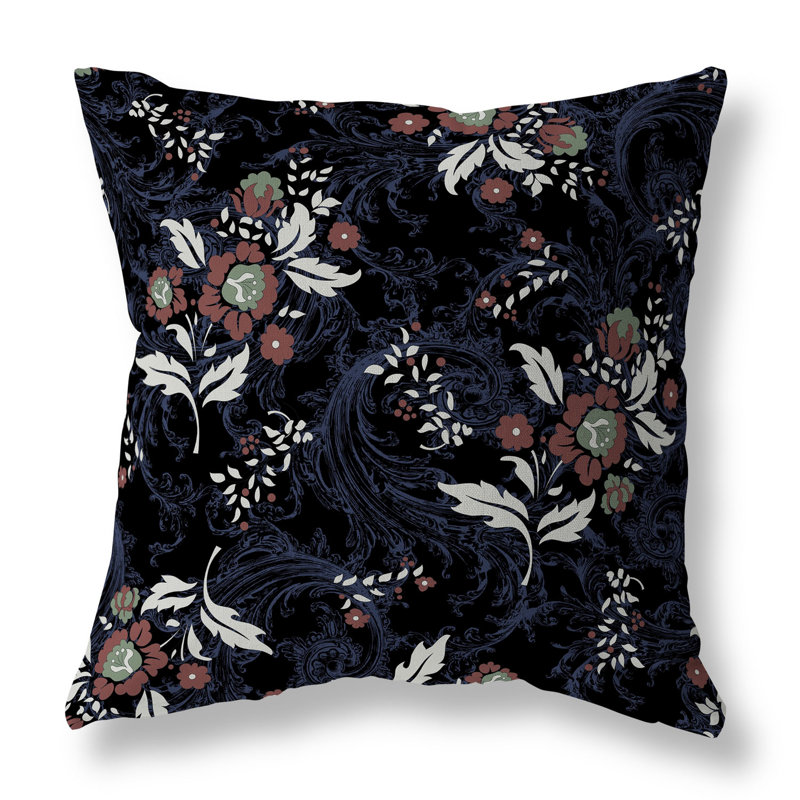 Coussin décoratif réversible à motif floral Meadow Strokes, H 18 po x l 18 po, Bleu et noir