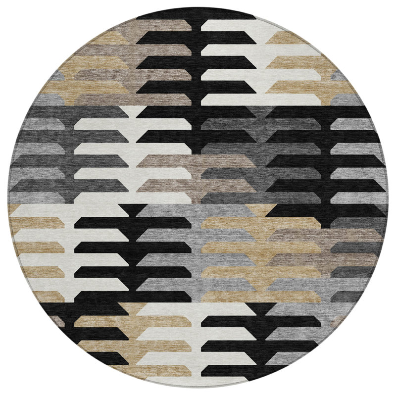 Machine Washable Indoor/Outdoor Aten ACN2328 Geometric Rug, Round 8'