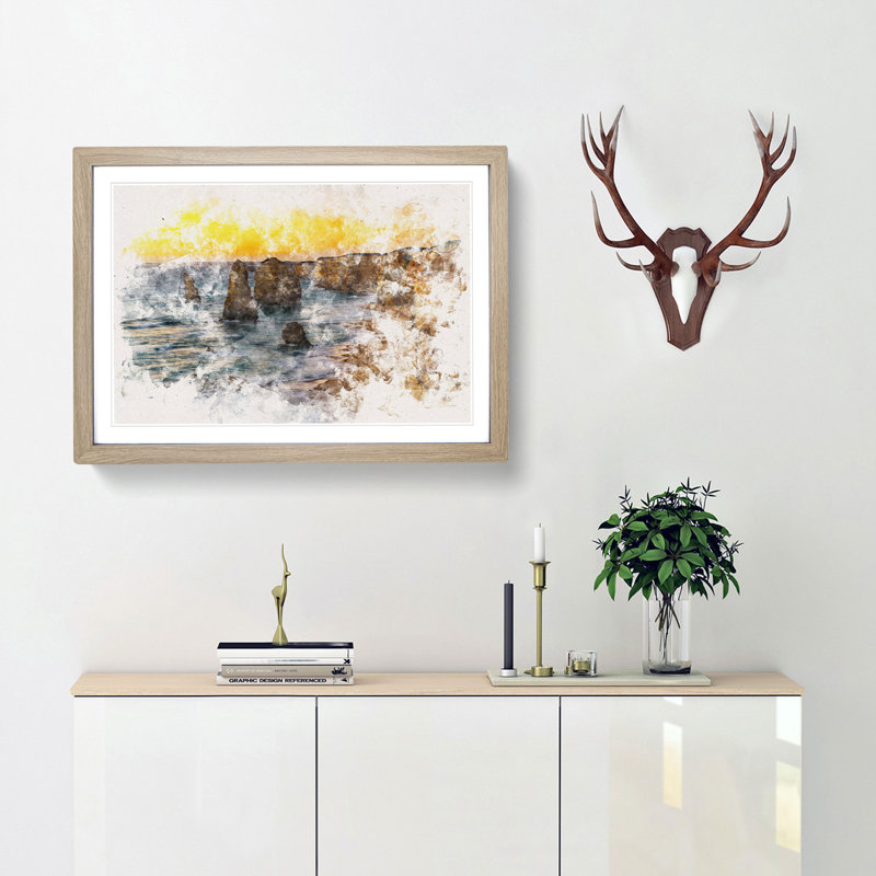 Sunset over the Twelve Apostles - Picture Frame Graphic Art Print, 45cm H x 63cm W x 2cm D, Oak Framed