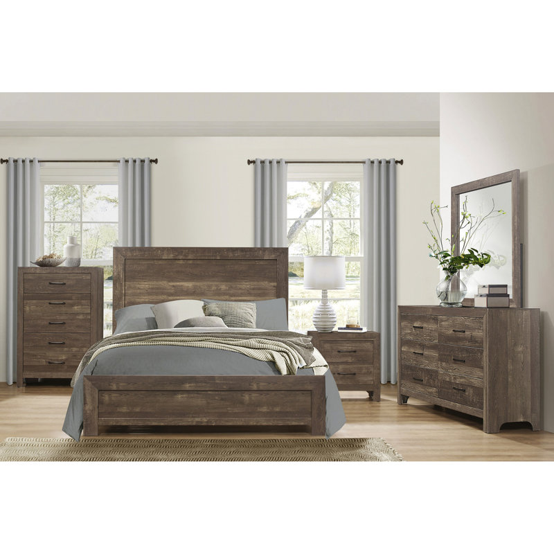 Grand lit en bois brun rustique avec tête de lit, pour rails de chambre à coucher, Grand lit, Brun rustique