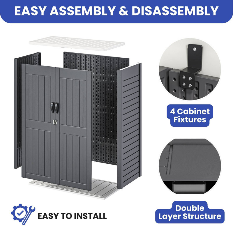4 ft. W x 2 ft. D Polyethylene Plastic Vertical Tool Shed, Black