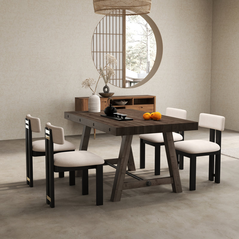 Ensemble de table et chaises de salle à manger en bois massif rustique, chaises rembourrées et table de salle à manger en bois massif