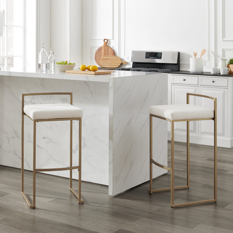 Progreso Upholstered Counter Stool with Metal Frame, Cream, Bar Stool (30.13" Seat Height)