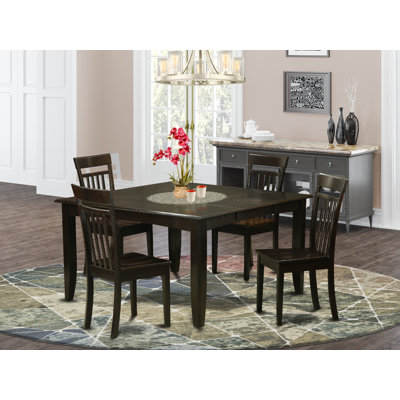 5 Piece Dining Table Set for 4 Includes a Square Kitchen Table with Butterfly Leaf and 4 Kitchen Dining Chairs, Cappuccino