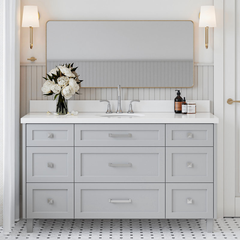 ARIEL Monroe 61 Single Sink Bathroom Vanity with Pure Quartz Top, Gray