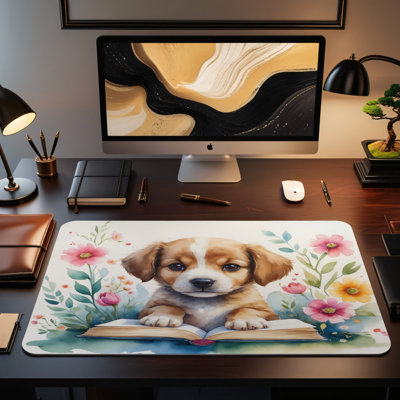 Cute Puppy Floral Desk Mat