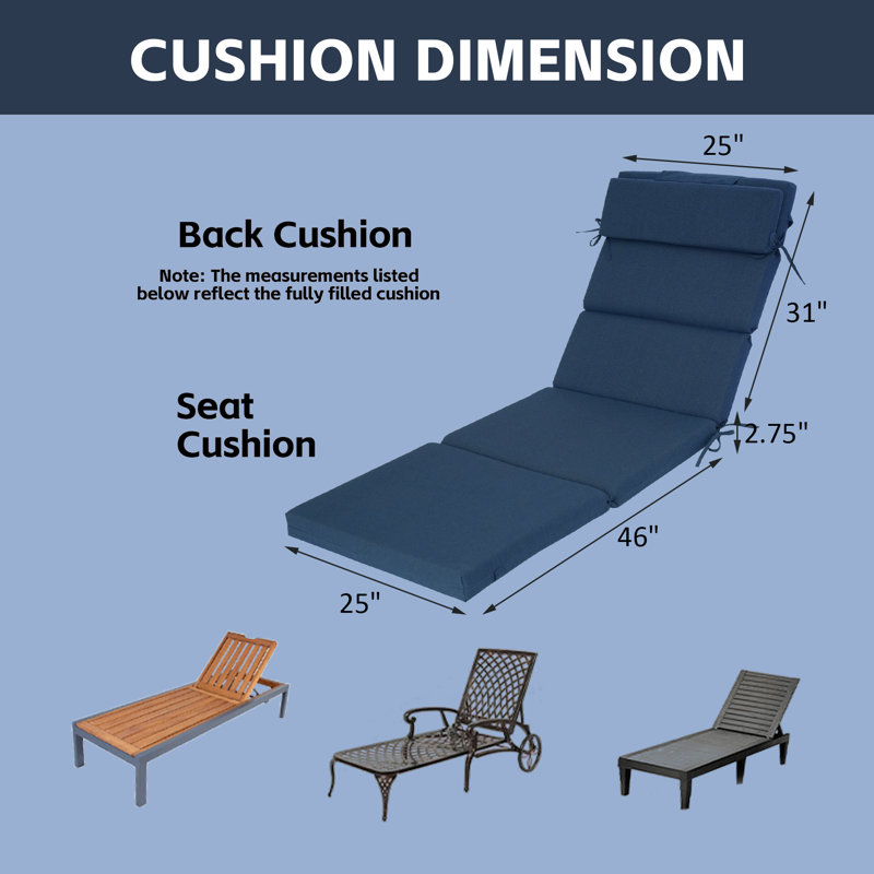 Ensemble de 2 coussins pour chaise longue d'extérieur avec oreiller - Bleu marine - 63,5 cm x 195,5 cm x 7 cm, Marine
