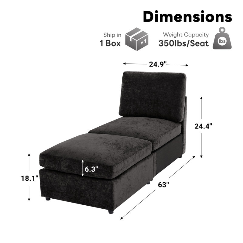 Canapé modulaire rembourré sans accoudoirs avec repose-pieds, Mélange de polyester noir