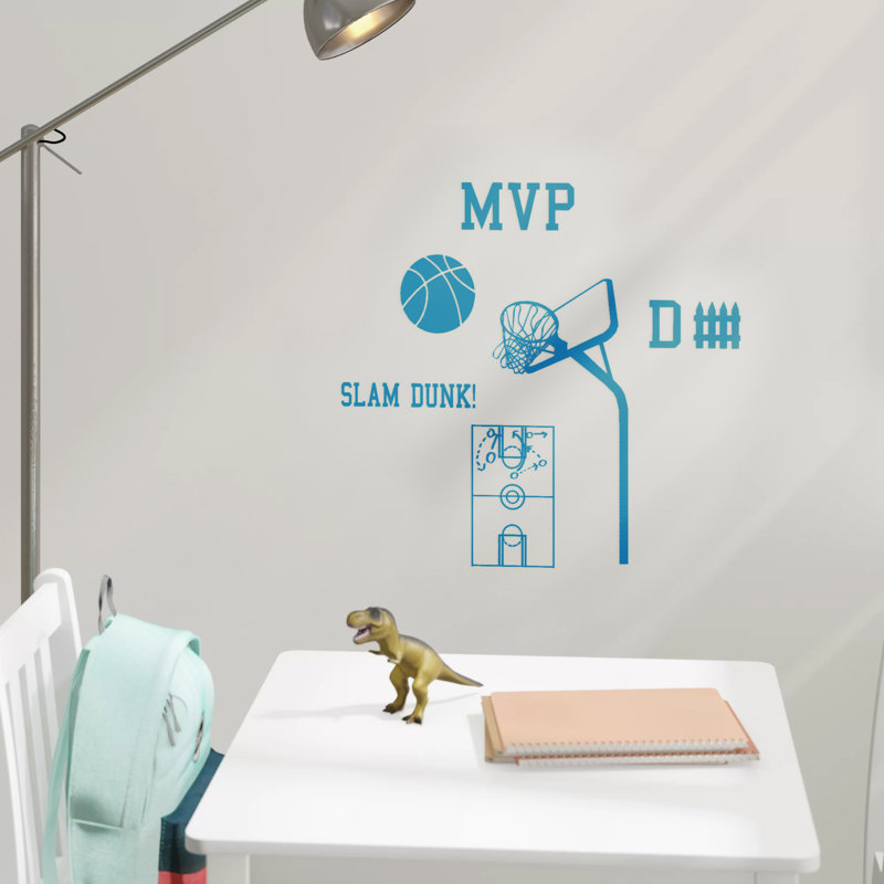 Ensemble de décalcomanie murale basket Haskett, Bleu sarcelle