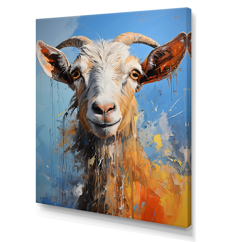Blanc blanc Pop Art Portrait de chèvre - art mural animal de chèvre, Toile tendue, 20" H x 12" W