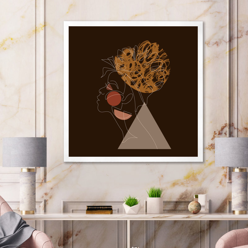 «Black Woman Afro Portrait One Line Art II», impression sur toile, H 36 po x l 36 po x P 1 po, Cadre photo blanc