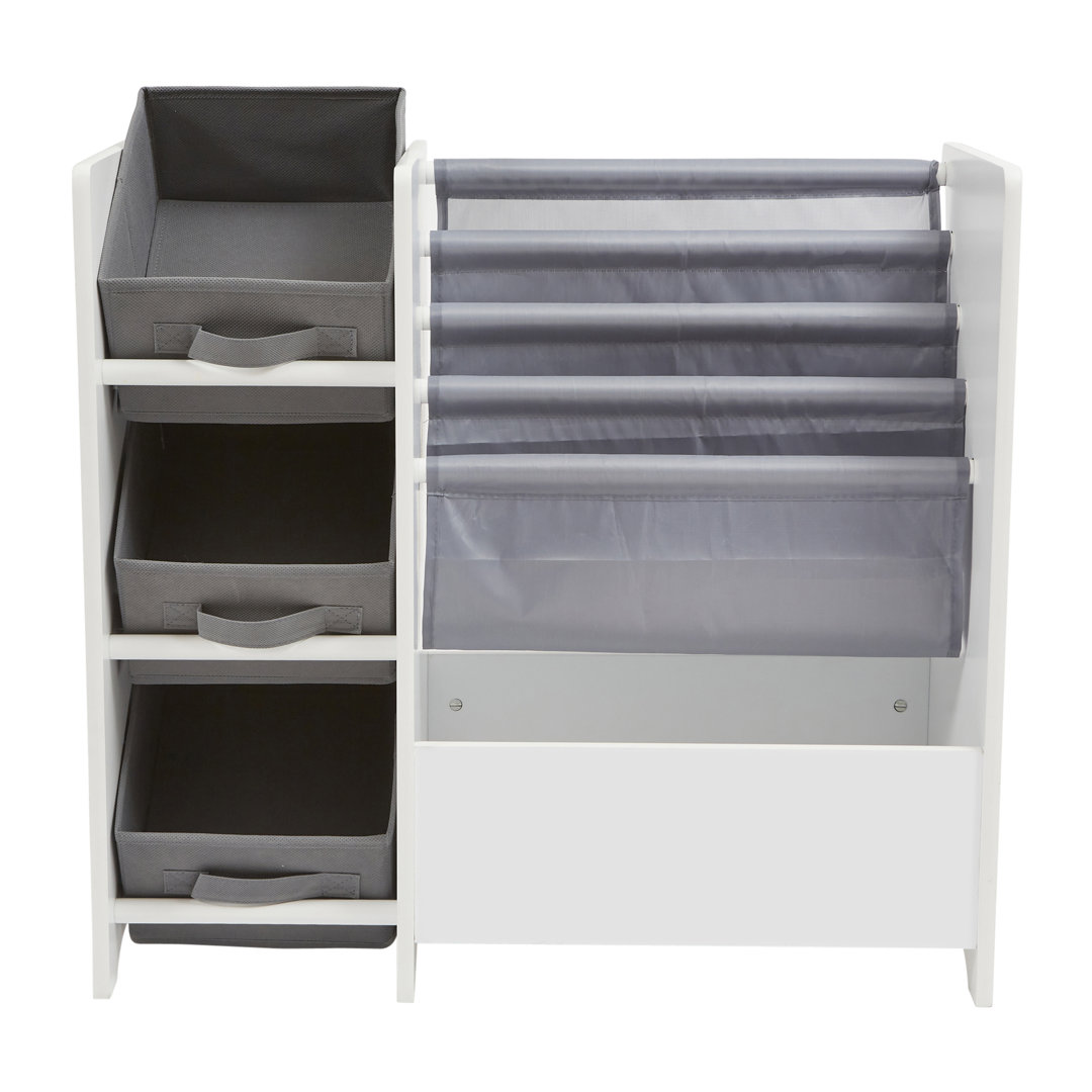 Kids White Display Unit With Fabric Storage Boxes