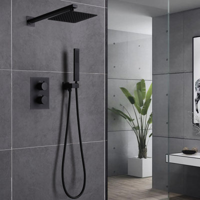 Système de douche complet thermostatique luxueux noir mat avec valve brute