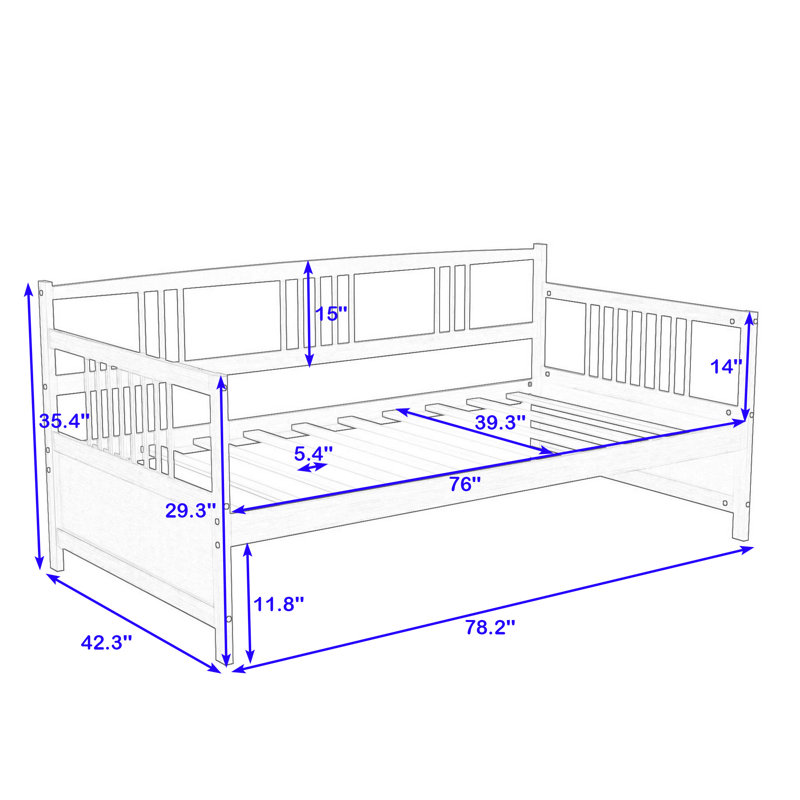 Twin Size Wooden Daybed with Slats Support, White