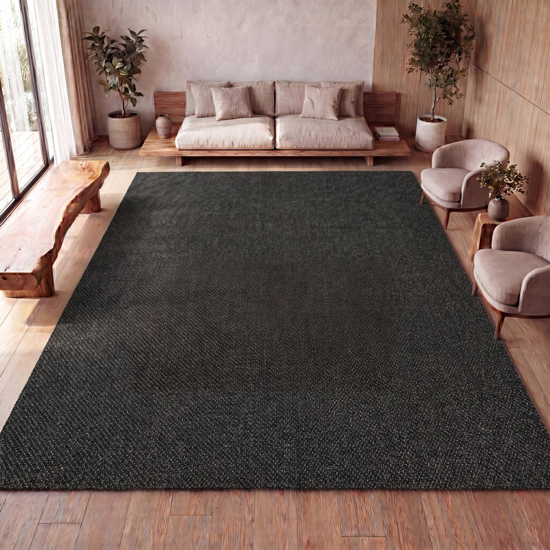 Tapis d'intérieur / extérieur naturel de couleur unie Solana Easy Rustic, Rectangle 3 pi 11 po x 6 pi, Gris foncé
