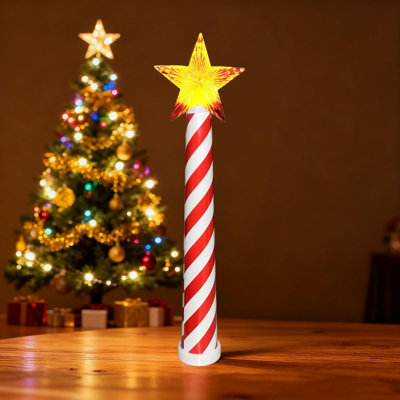 Christmas Star Light-Up Wand Decoration Red  White Striped LED Glitter Wand Festive Holiday Ornament For Home Party Tree Kids Gift
