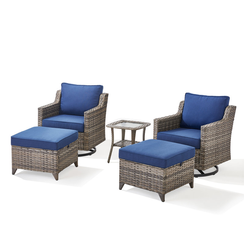Ensemble de conversation d'extérieur en rotin pour 2 personnes avec repose-pieds Widman, Bleu